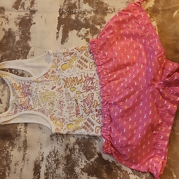 Pink Victoria's Secret Set. Ribbed tank top and Y2K lounge shorts. Both sizes: M - Picture 2 of 9